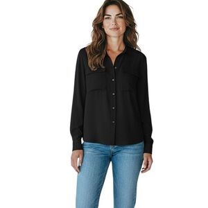 Lauren Ralph Lauren Women’s Black Button Front Blouse Top Size XL Slim Fit
